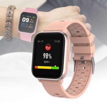 Smart Watch roze - Sporthorloge incl. temp., hartslag- en bloedzuurstofmeter