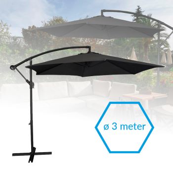 Kantelbare XXL Zweefparasol 3 meter incl. kruisvoet - Zwart