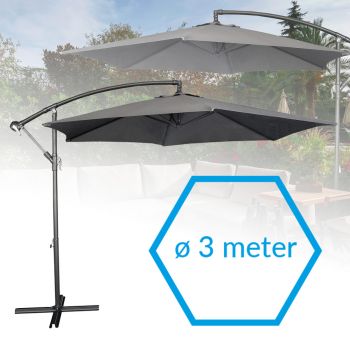 Kantelbare XXL Zweefparasol 3 meter - kruisvoet & hoes