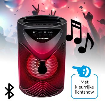 Dunlop TWS Draadloze Bluetooth Speaker met ledlicht & FM-radio