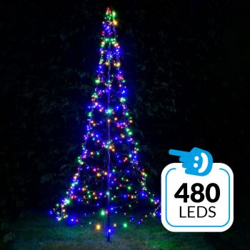 Vlaggenmast Kerstboom 300cm – multicolor & warmwit - 480 leds