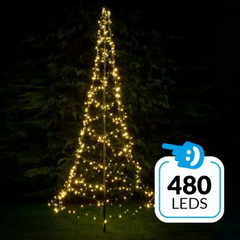 Vlaggenmast Kerstboom 300cm – warmwit - 480 leds