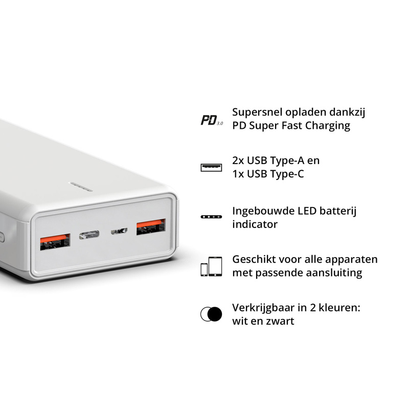 Powerbank Mammoth 20.000mAh - Wit