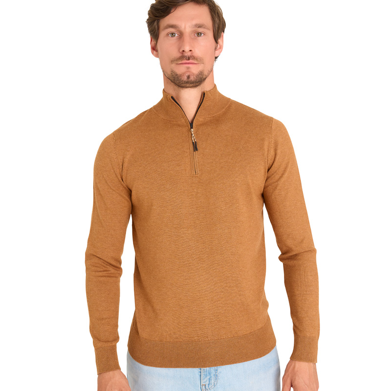 Mario Russo Half Zip Sweater - Trui Heren - Sweater Heren - Coltrui Heren - 3XL - Camel