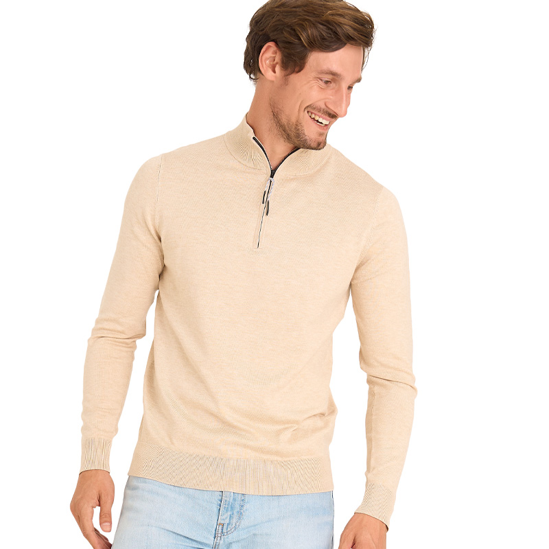 Mario Russo Half Zip Sweater - Trui Heren - Sweater Heren - Coltrui Heren - 3XL - Beige